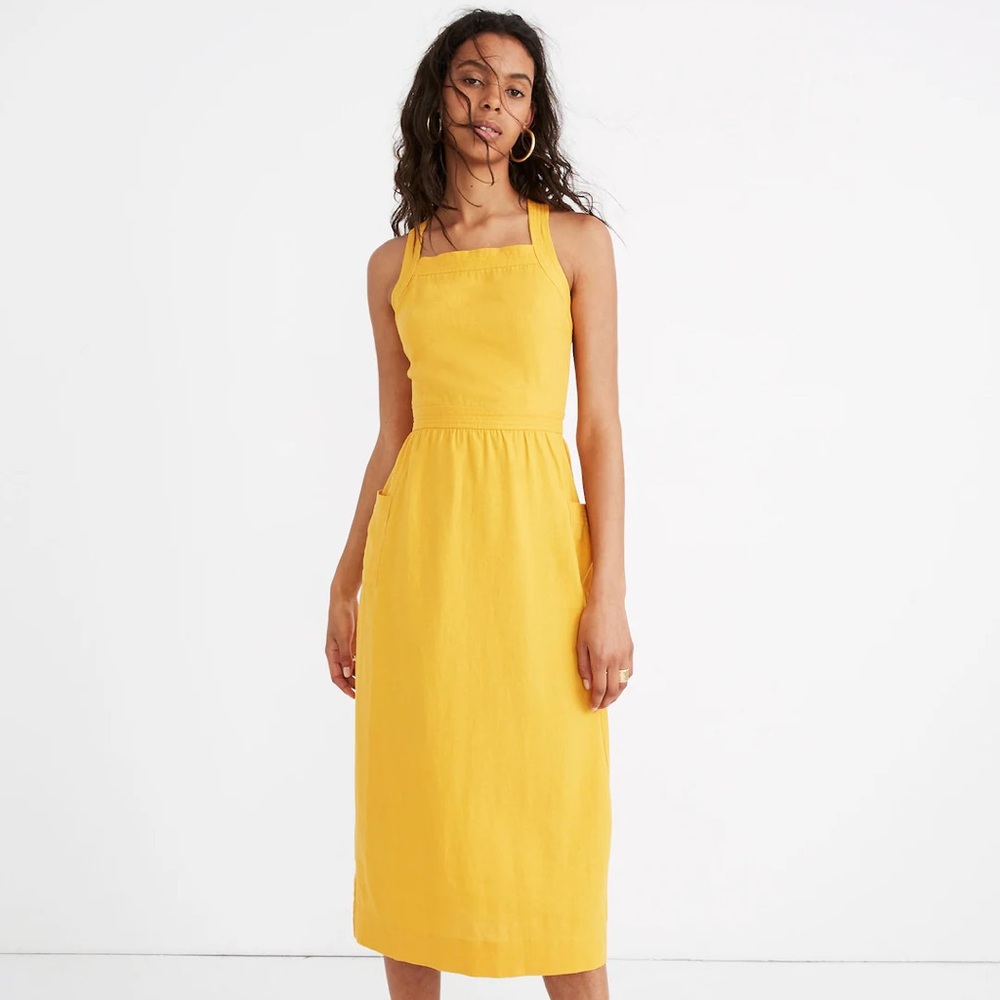 Garment-Dyed Apron Midi Dress